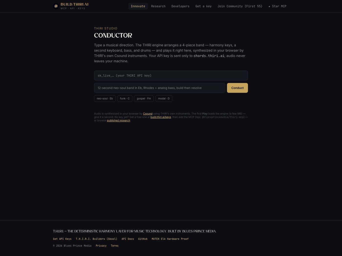 The Conductor interface with a text prompt field and a Conduct button.